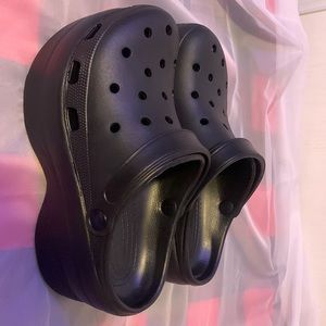 Black Platform Crocs; size 8w